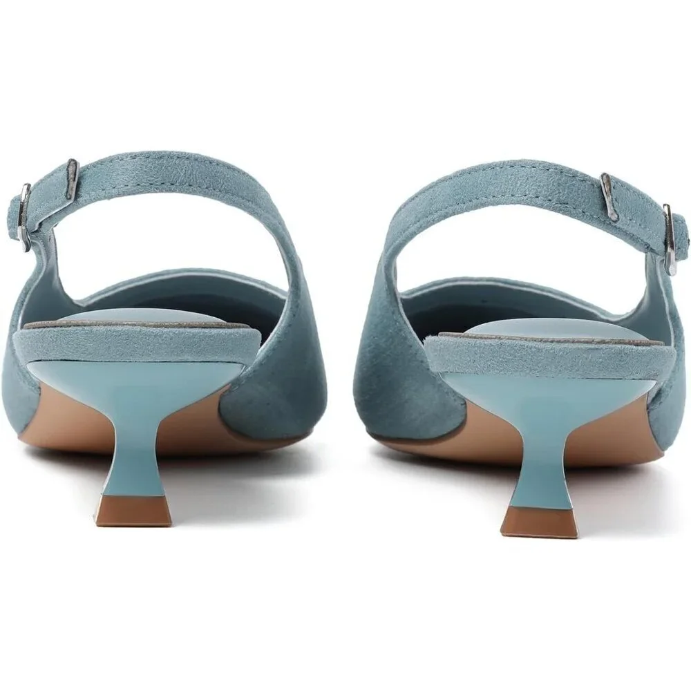 Women's Light Blue Pointed Closed Toe Slingback Kitten Heels Pumps Party Shoes